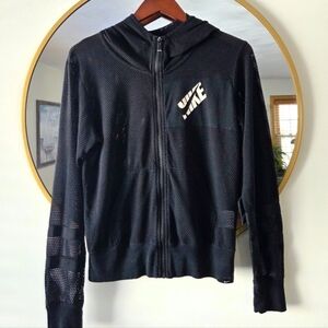 Nike Y2K Mesh Full Zip Vintage Hoodie Jacket Black Size M 2000s Retro Streetwear